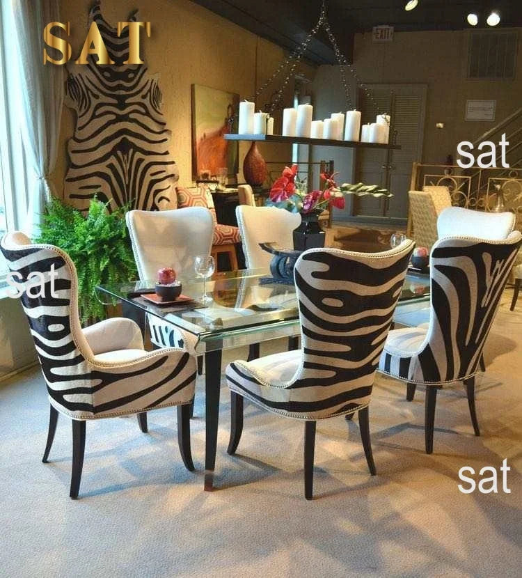 High Quality French Vintage Furniture Living Room zebra Genuine Leather Sofa Couch love Seat
