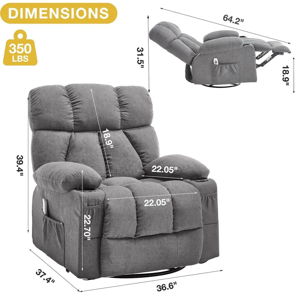 Oversized Massage Recliner Chair, Oversized Rocker Lazy Boy Chairs with Vibration & Gently Heat, Ergonomic Manual Nursery Chair