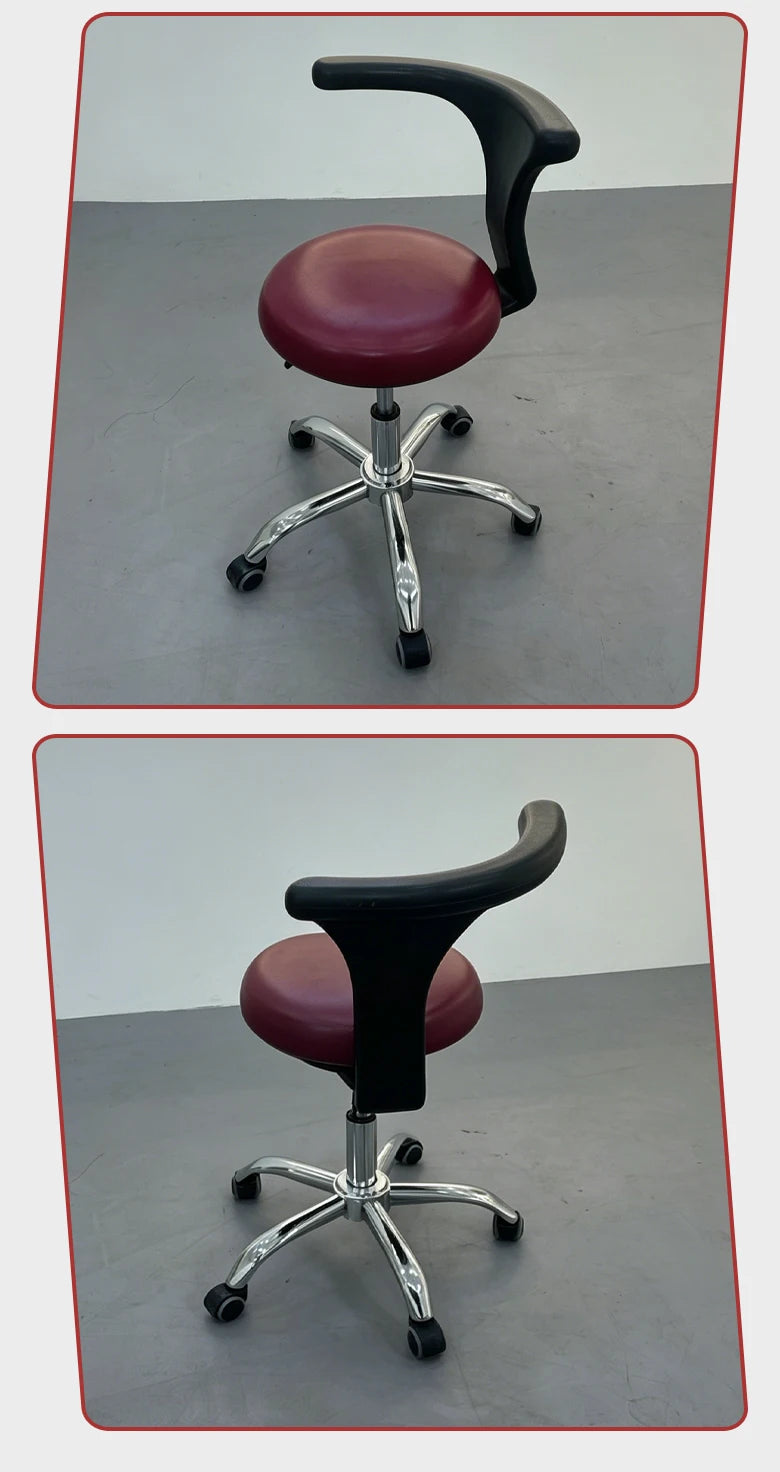 Hand Operated Lifting Rotary Lab Stool Full Leather Cushion Movable Base Professional Seat for Dental Clinic Nurse Work Area