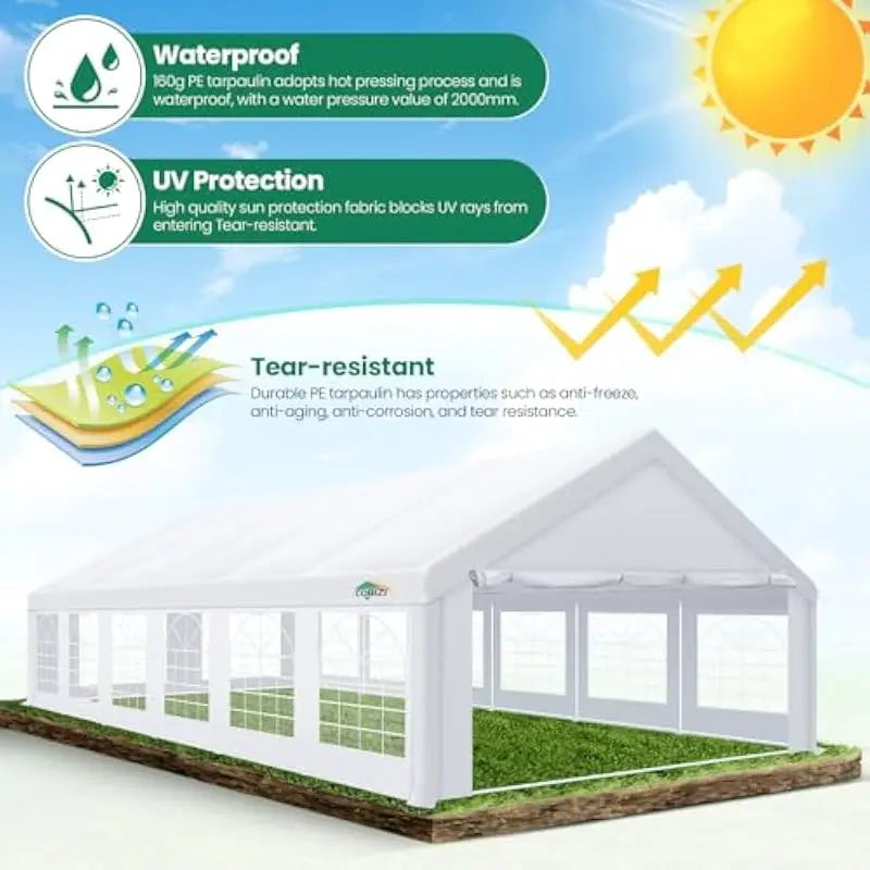 20x40 ft Heavy-Duty Waterproof PE Canopy Tent with UV-Blocking 180G Fabric, 12 Zippered Ventilated Sidewalls, Galvanized Steel F