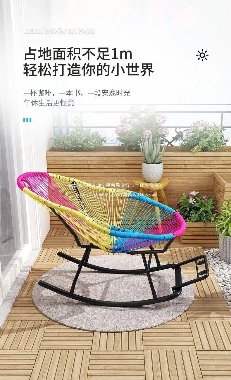 Outdoor courtyard rainbow rocking chair household balcony rattan chair casual nap rocking recliner bold thickened rattan art bed