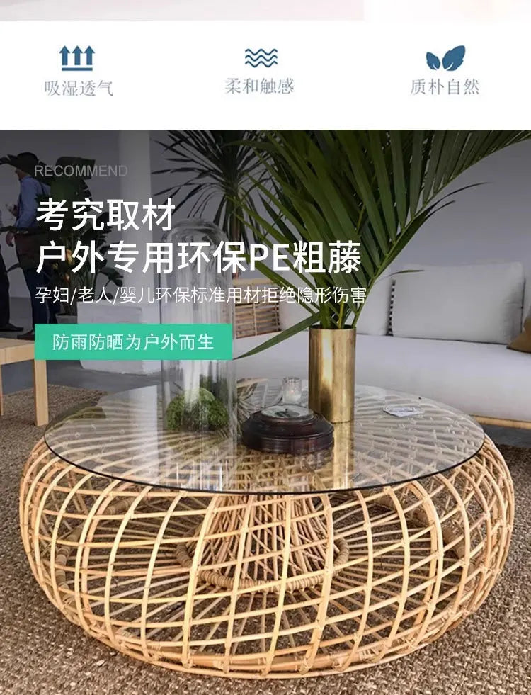 LMM outdoor rattan sofa sun protection waterproof patio balcony garden rattan chair