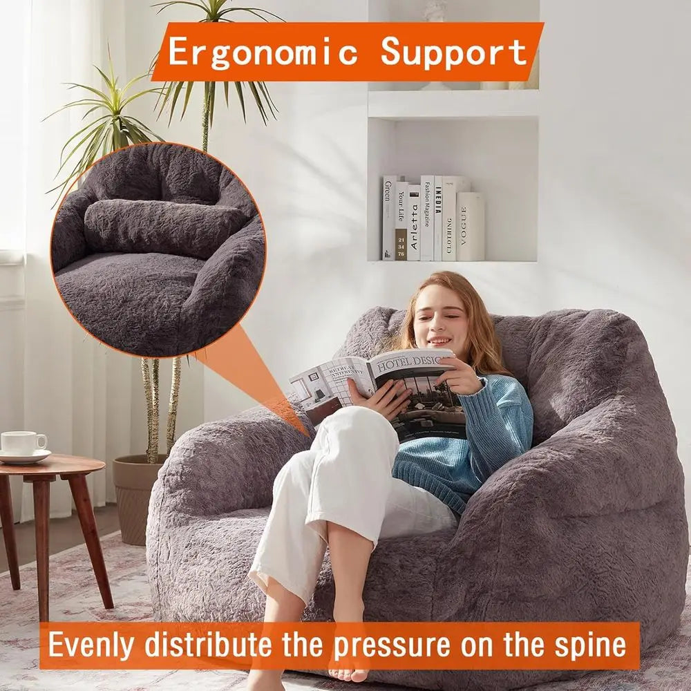 Oversized Bean Bag Chairs for Adults and Kids, Plush Lazy Sofas with Filled Cushions, Ideal for Living Rooms and Bedrooms in Gra