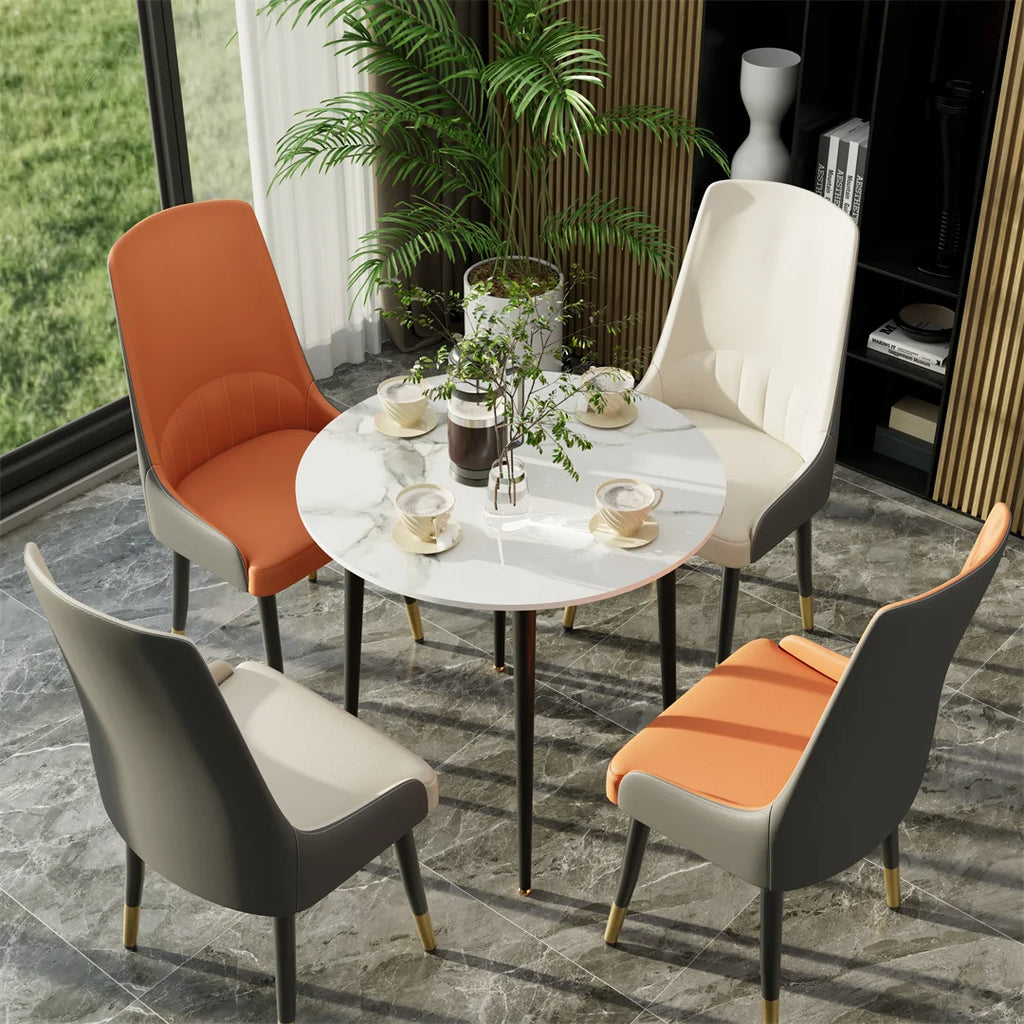 LUVODI 32" Round Marble Dining Table for 2-4 People,White & Grey Restaurant Kitchen Cafe Coffee Table Furniture