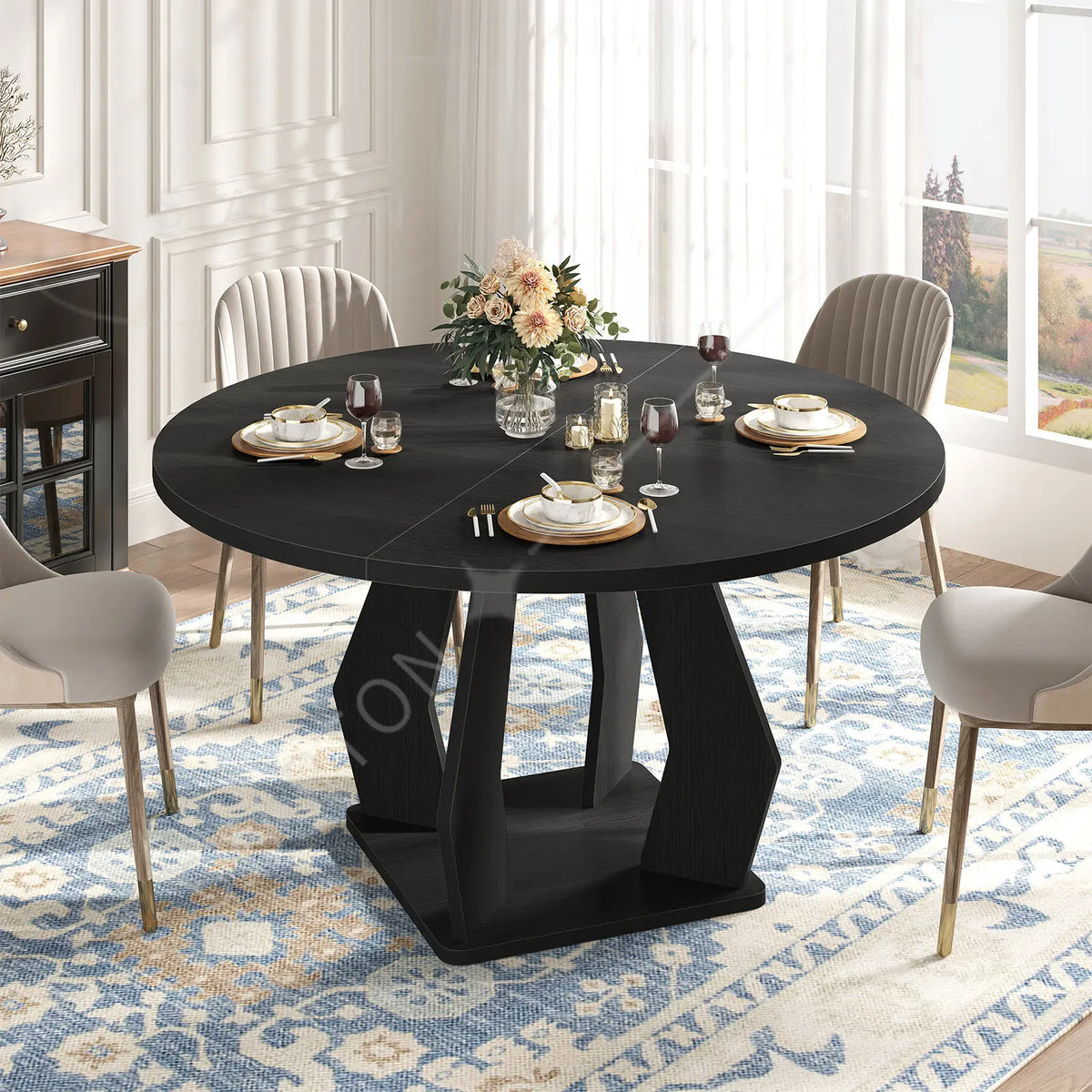 Factory Wholesale Custom Luxury Modern Taupe Wooden Dining Table Large Round Dining Room Table for Kitchen 4-6 Seater