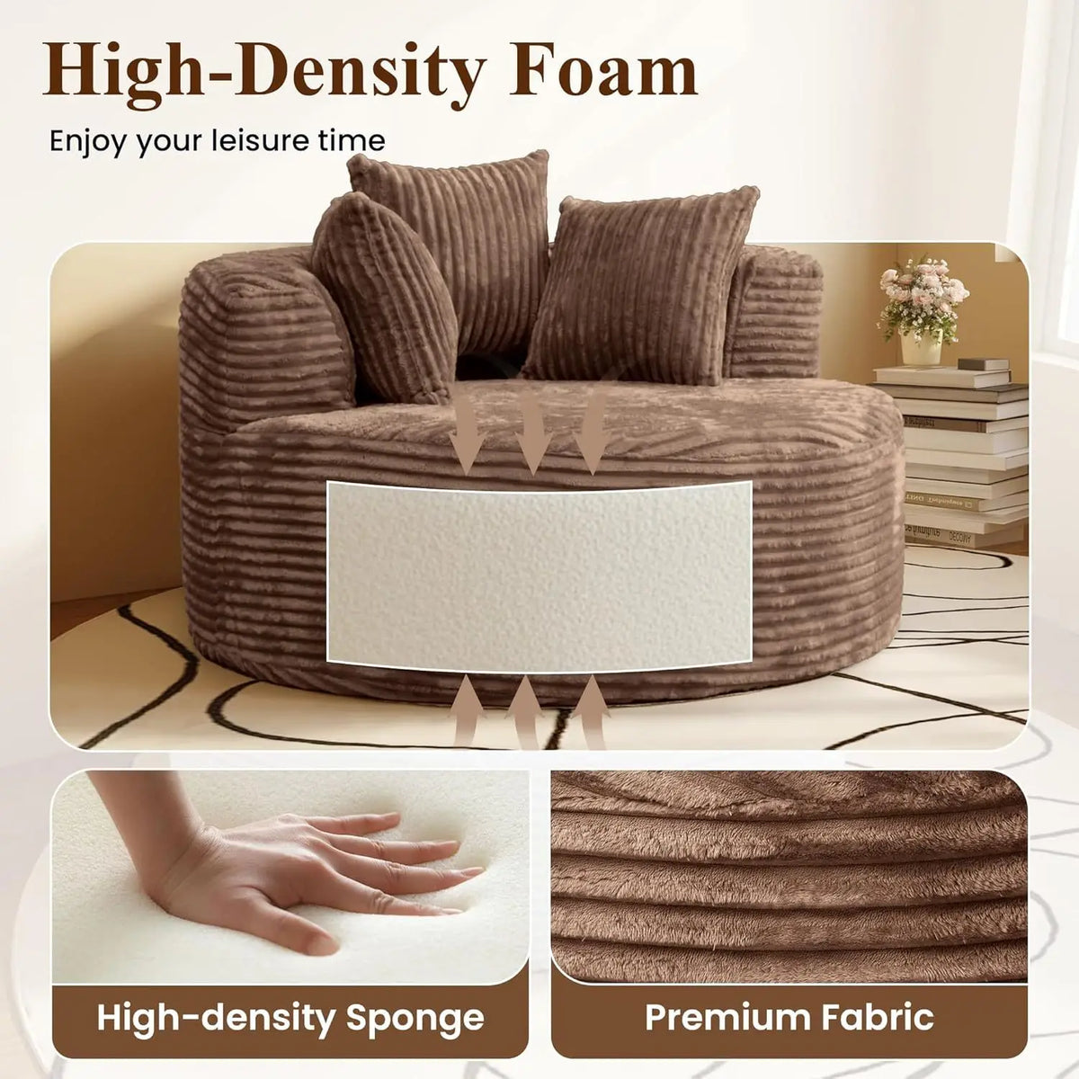 Cloud round sofa chair, vacuum compression single sofa, corduroy living room sofa