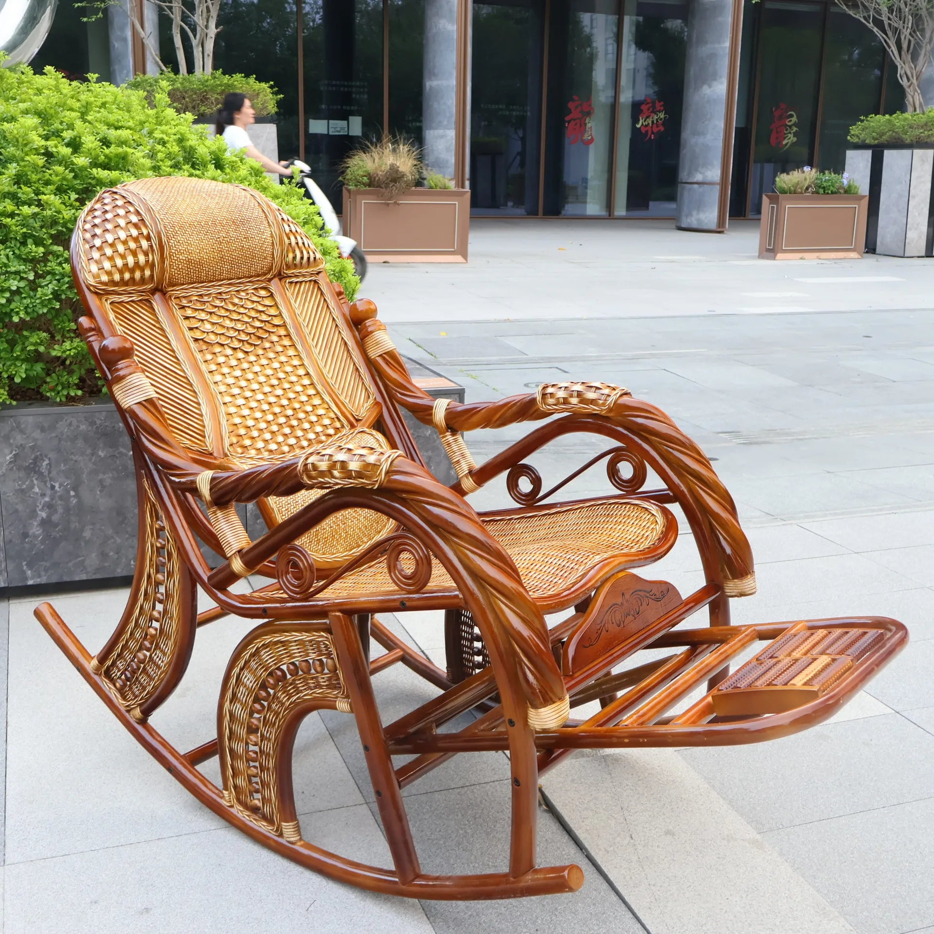 Balcony elderly rattan chair household large medium new Chinese real rattan recliner