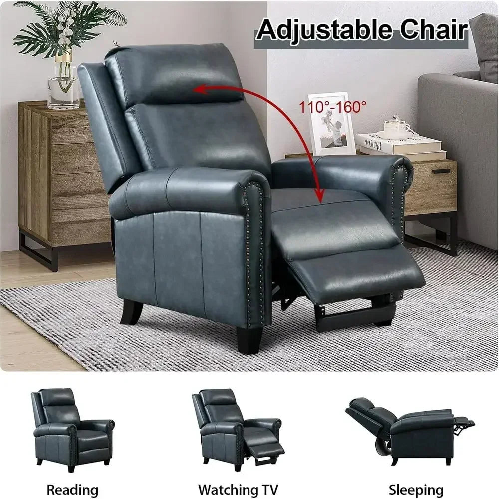 Navy Blue Classic Push Back Recliner Chair with Comfortable Arms for Living Room or Bedroom