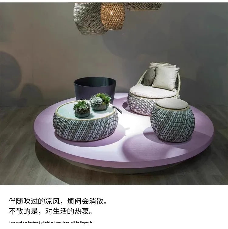 Outdoor rattan weaving leisure creative balcony small furniture outdoor courtyard garden tea table combination