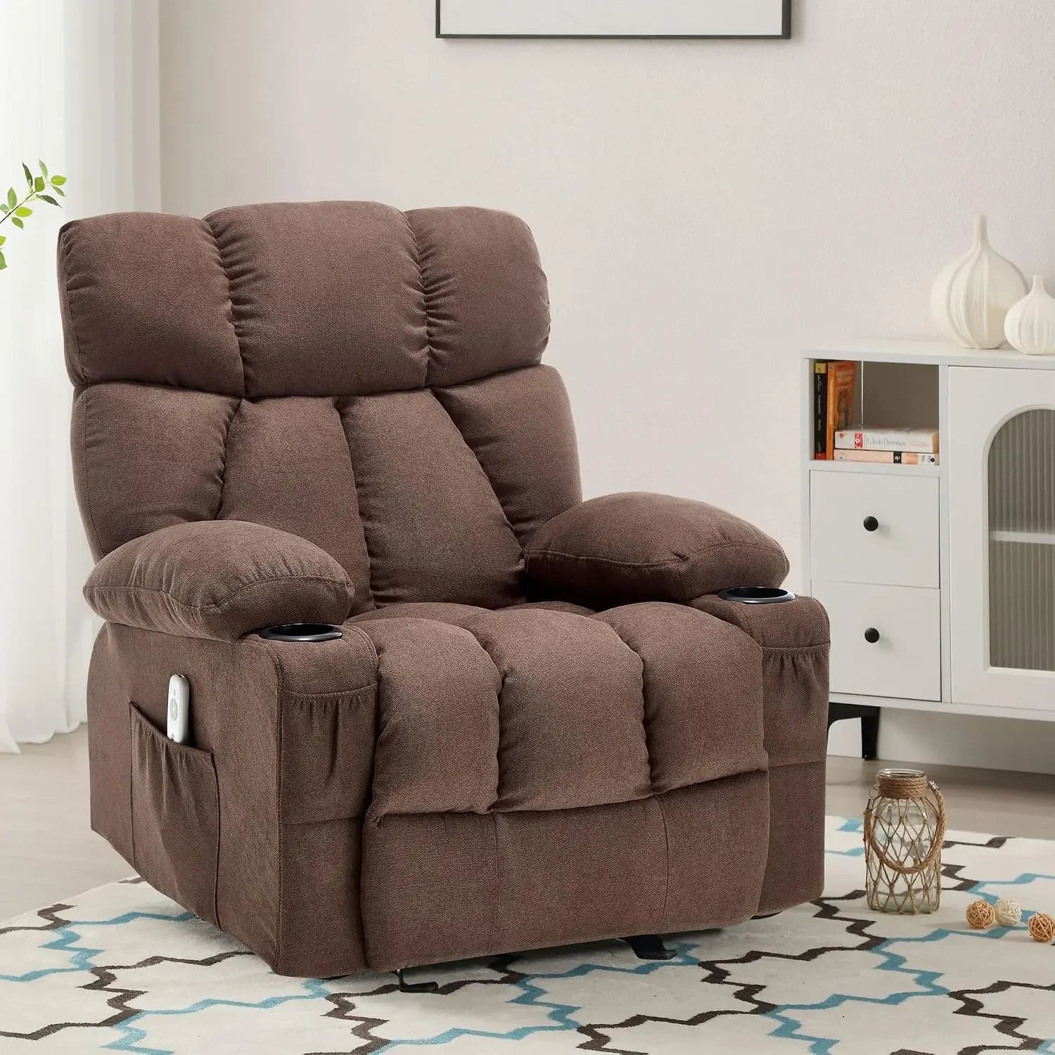 New Best Deal US Shipping Ergonomic Massage Recliner Chair with Heat and Vibration Overstuffed Rocking Lounge Chair with Side Po
