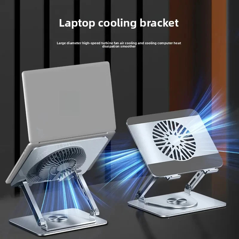 360-Degree Rotatable Carbon Steel Laptop Folding Stand Tablet Desktop Height Adjustable Fan Cooling