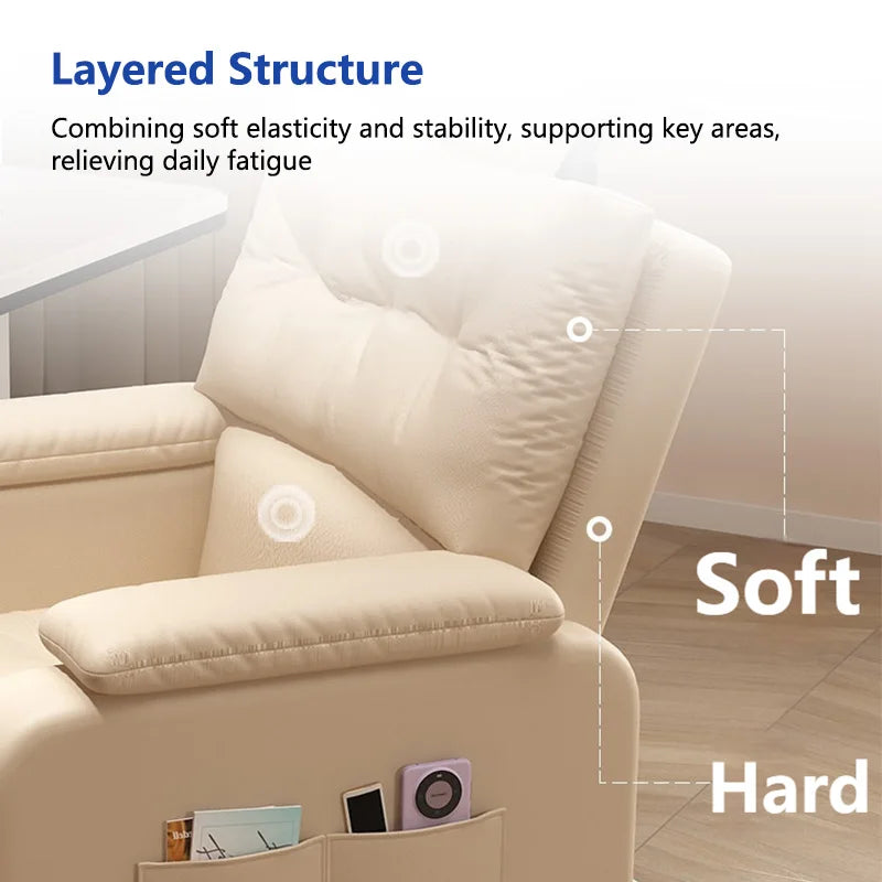 Soft Relaxing Armchair for Home Office Living Room Bedroom Adjustable Single Sofa Chair with Caster Cozy Reclining Lounge Chairs