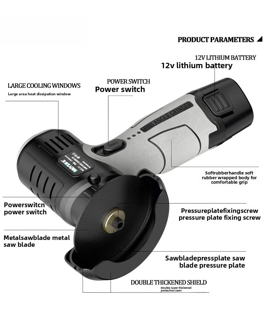 12V Lithium Mini Angle Grinder, Portable Lithium Wireless Small Angle Grinder, Grinding, Cutting, Polishing Machine Tool