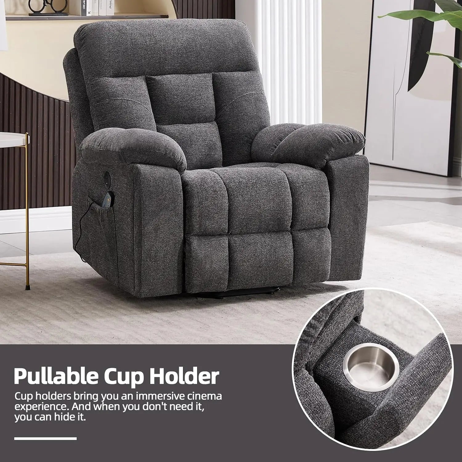 Massage Recliner Chair, Overstuffed Rocker Lazy Boy Chairs with Vibration&Gently Heat,Fabric Ergonomic Manual Nursery, Custom