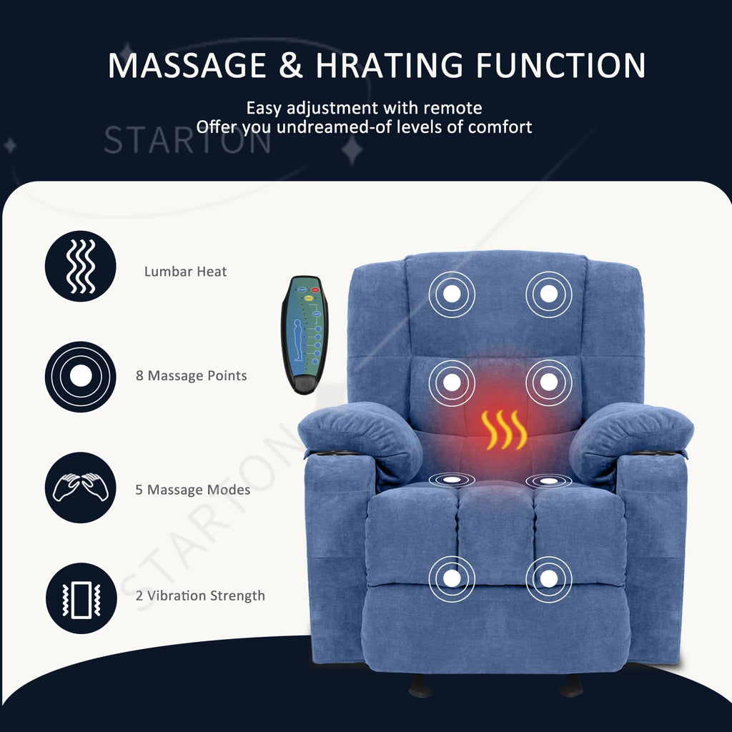 Power Level Recliner Chair with Massage and Heat ,Extended Footrest, Hand Remote Control