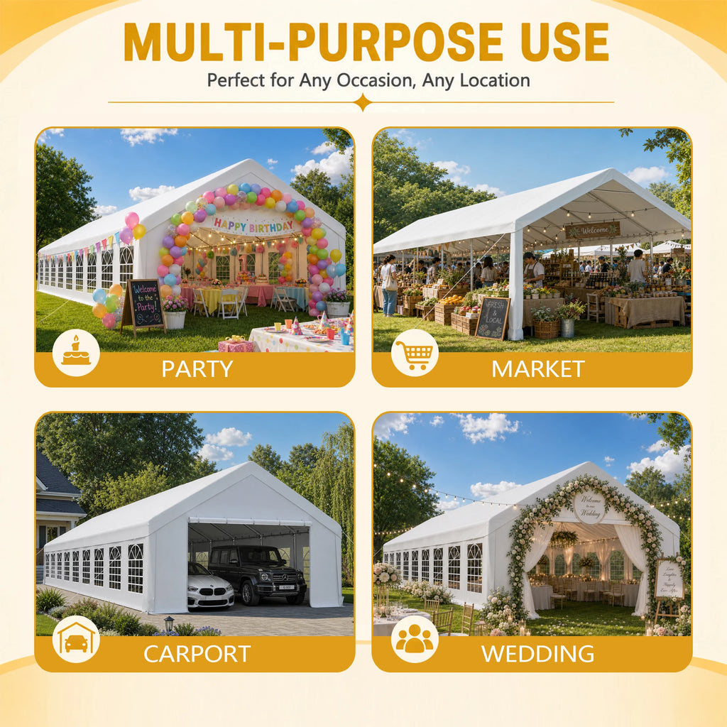 20x60FT Large Outdoor Event Tent Heavy Duty White Party Canopy Double Doors 18 PVC Windows Waterproof Steel Frame For Banquet Wedding Market