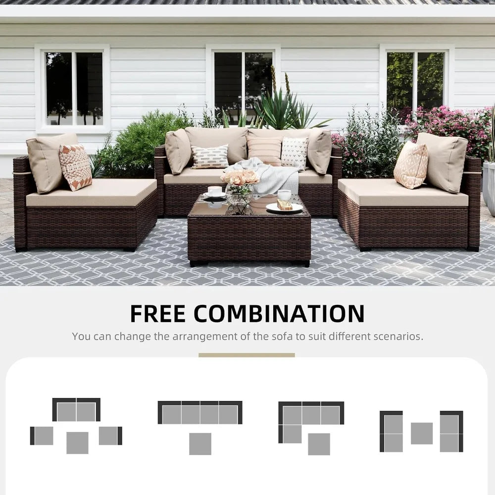 5-Piece Wicker Patio Sofa Set with Coffee Table for Outdoor Garden Balcony, Custom