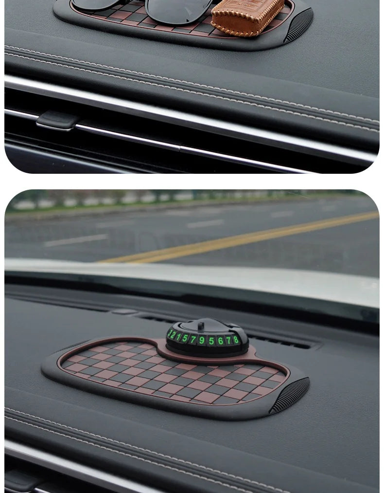 Multifunctional Plaid Anti-Slip Mat Car Phone Holder 360° Rotatable Temporary Parking Card Auto Accessories