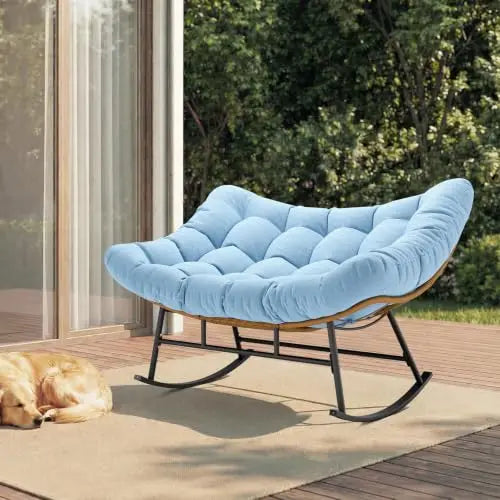 （Local US Inventory）Oversized Double Papasan Rocking Chair Outdoor Egg Rocker with High Back Water Resistant Cushion Rustproof U
