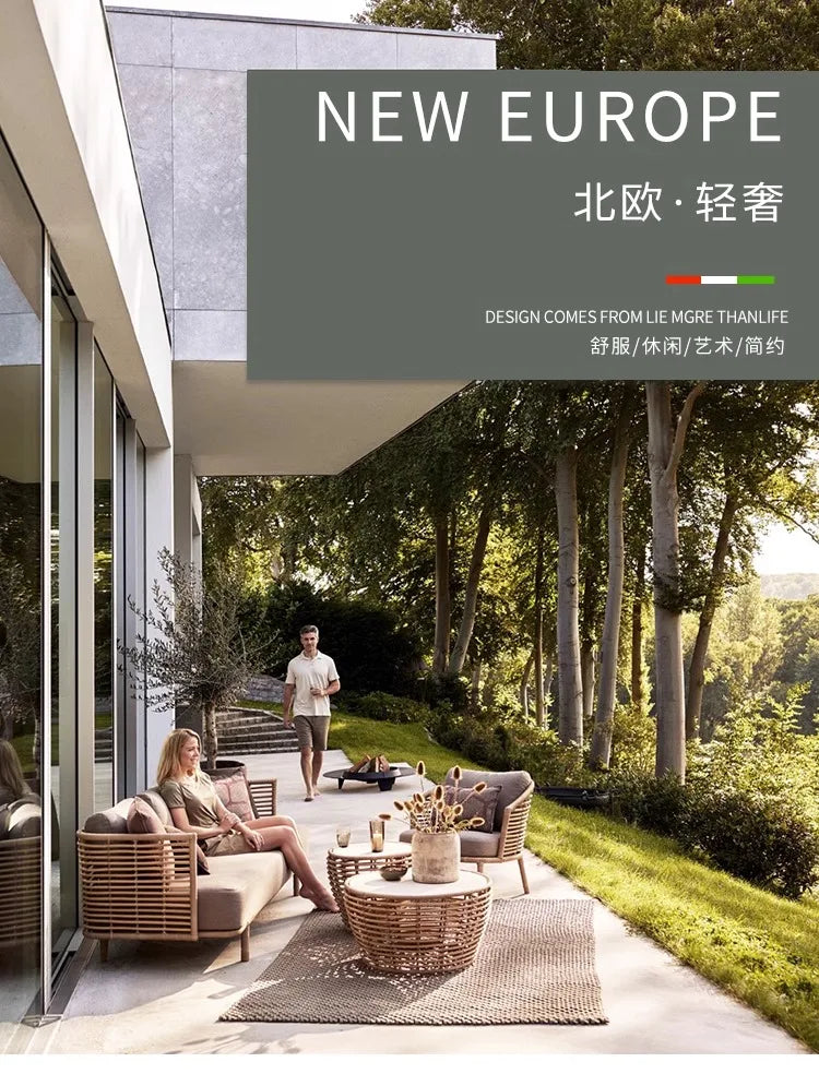 Outdoor rattan sofa, courtyard leisure, outdoor balcony, rattan chair, sun protection and waterproof combination furniture