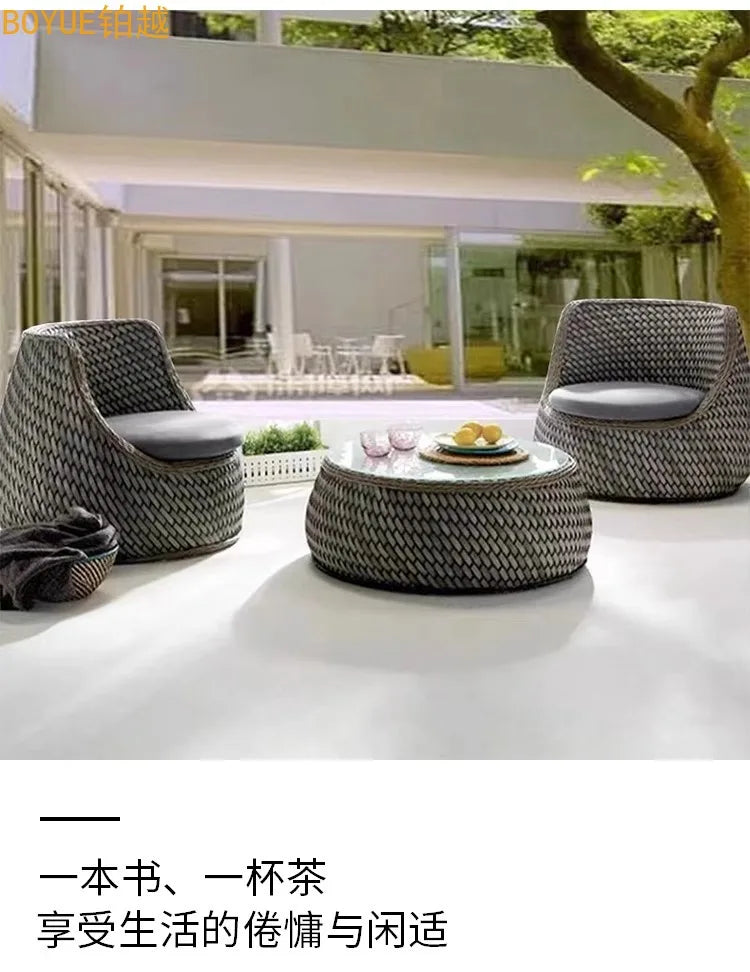 Nordic outdoor double rattan sofa art living room balcony rattan chair waterproof sunscreen courtyard casual