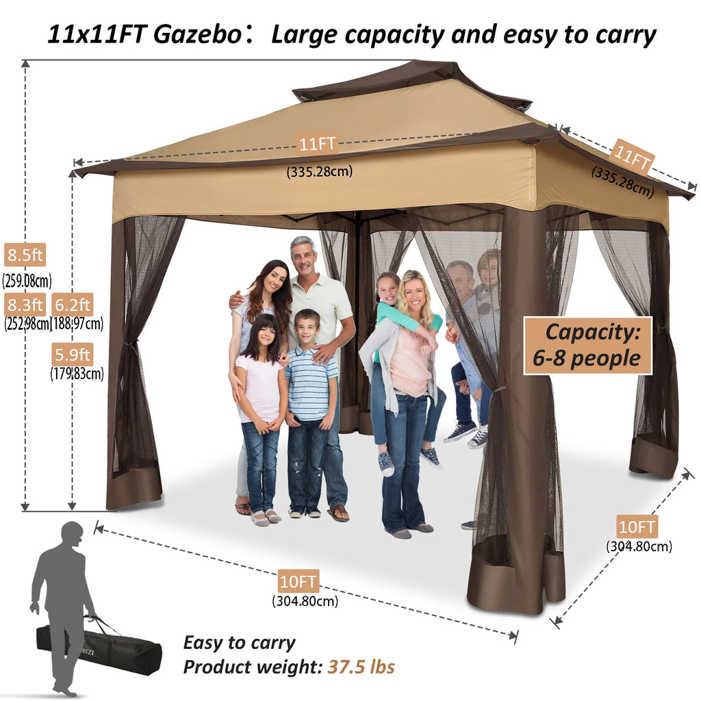11x11 Pop up Gazebo on Clearance with Mosquito Netting&Sandbags, Outdoor Canopy Tent with 4 Ropes 8 Stakes&Portable Carrying Bag