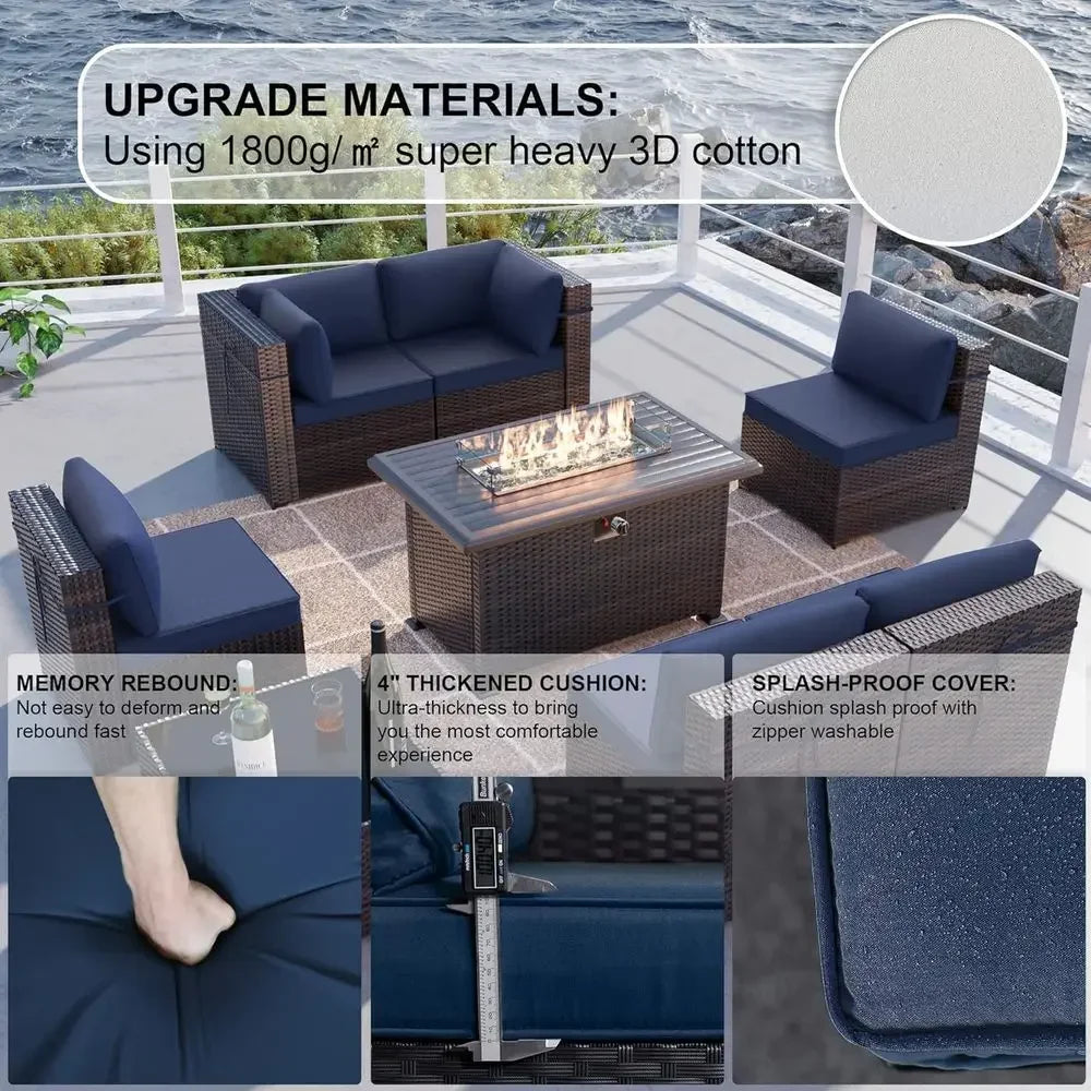 8 Pieces Outdoor Patio urniture Set with 43" 55000Gas Propane ire Pit Table PE Wicker Rattan Sectional Soa Patio Contion Sets,Na