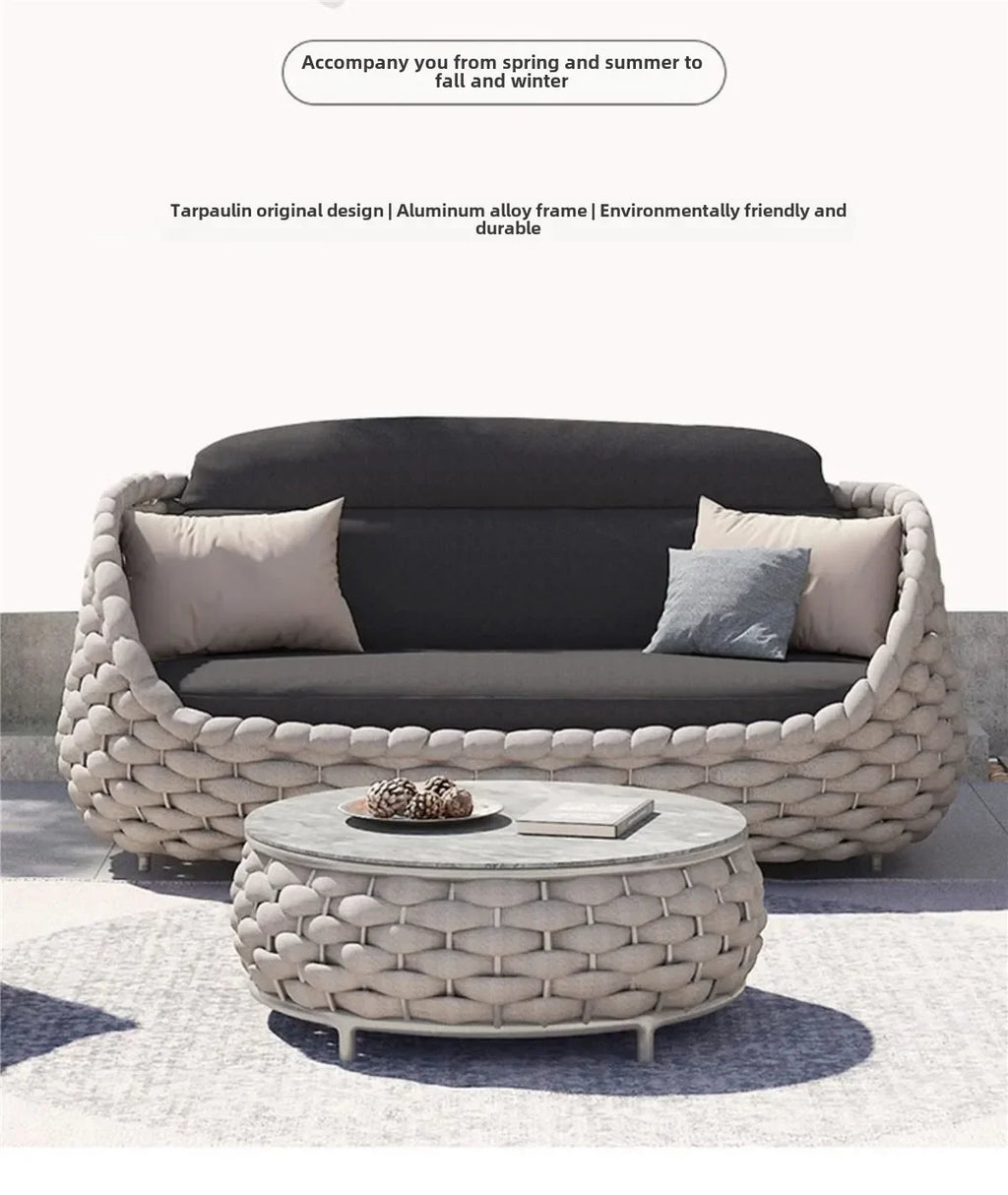 All-Weather Rattan Outdoor Sofa Set or Villa Balcony Living Room Leisure Terrace Furniture fCourtyard Combination Double Chair