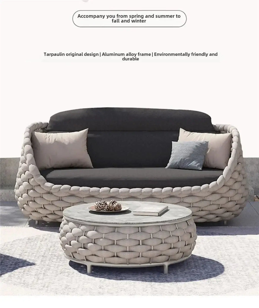 All-Weather Rattan Outdoor Sofa Set or Villa Balcony Living Room Leisure Terrace Furniture fCourtyard Combination Double Chair