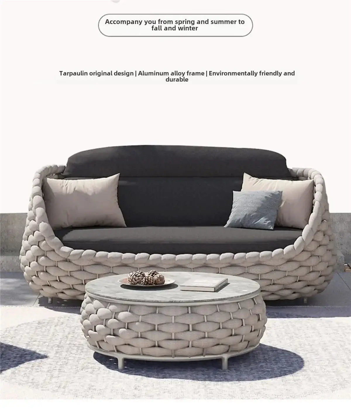 All-Weather Rattan Outdoor Sofa Set or Villa Balcony Living Room Leisure Terrace Furniture fCourtyard Combination Double Chair
