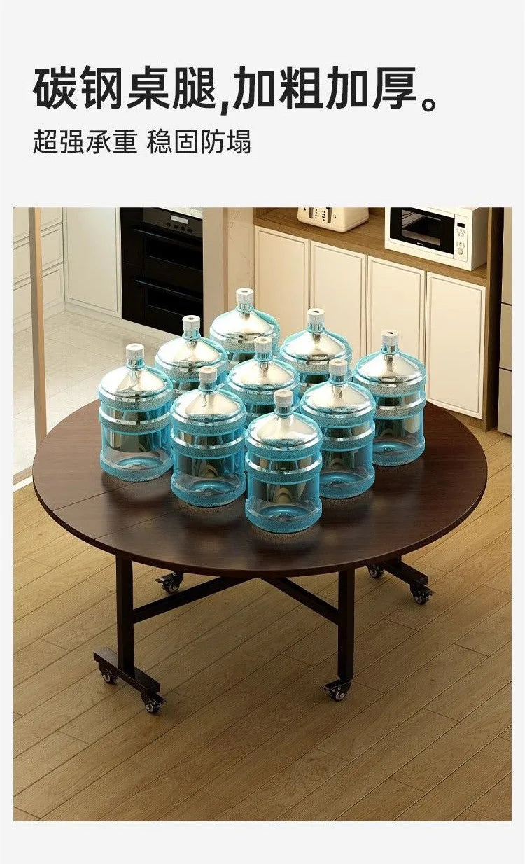 Folding Round Table for Home Rental Small Apartment Movable Folding Dining Table Large Round Table with Turntable