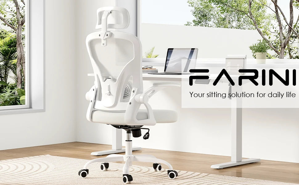 Farini Ergonomic Office Chair, Home Office Desk Chair with Adjustable Lumbar Support, Headrest & Armrest, High Back Computer Chair for Work, Study