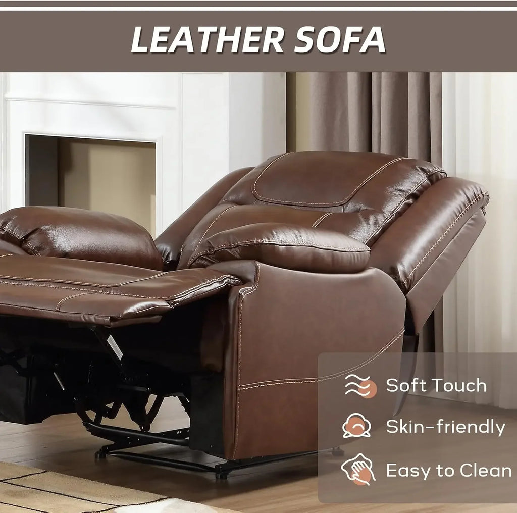 Genuine Leather Manual Recliner Chair Reclining Sofa Couch Living Room Bedroom Furniture Brown