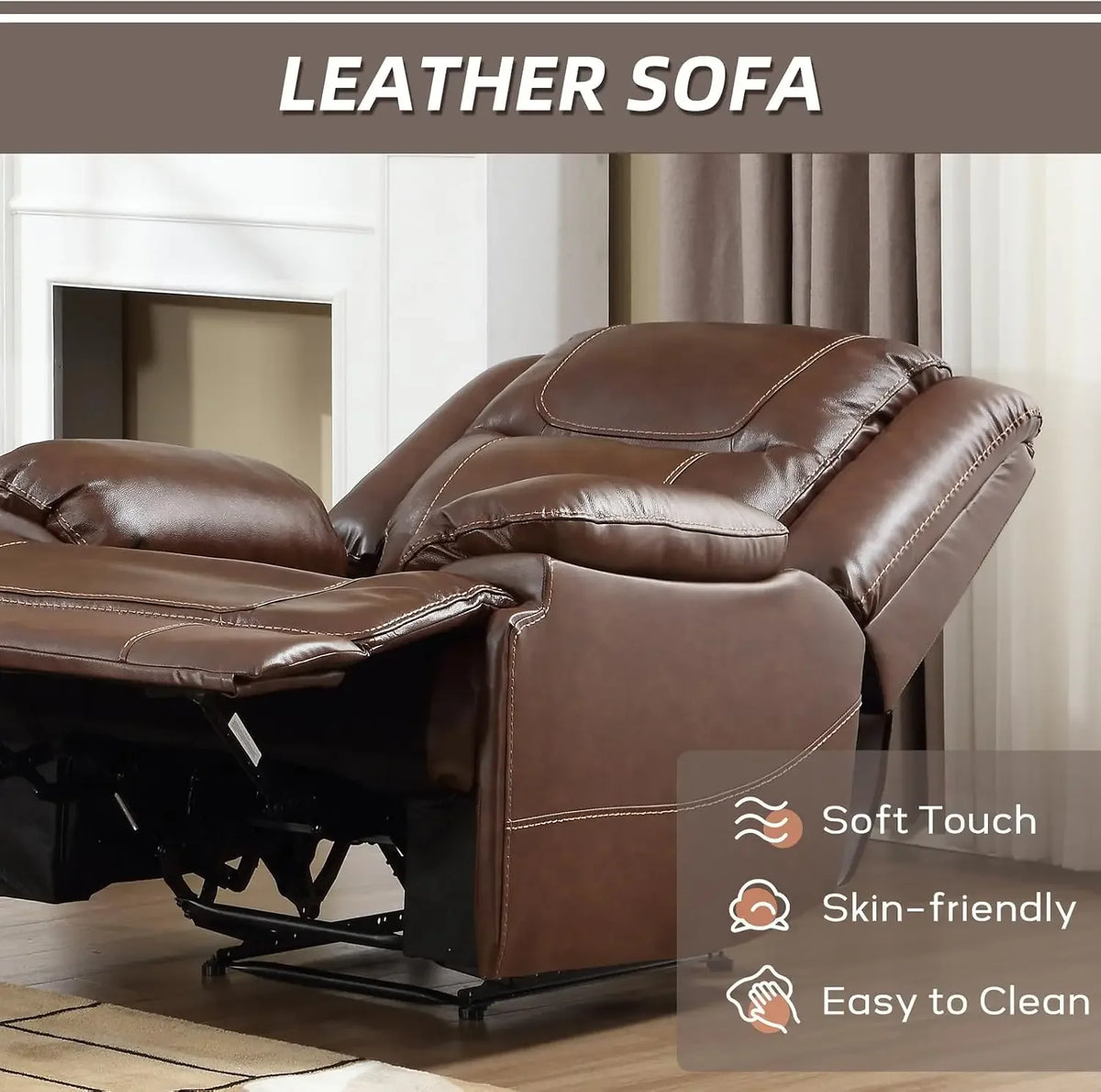 Genuine Leather Manual Recliner Chair Reclining Sofa Couch Living Room Bedroom Furniture Brown