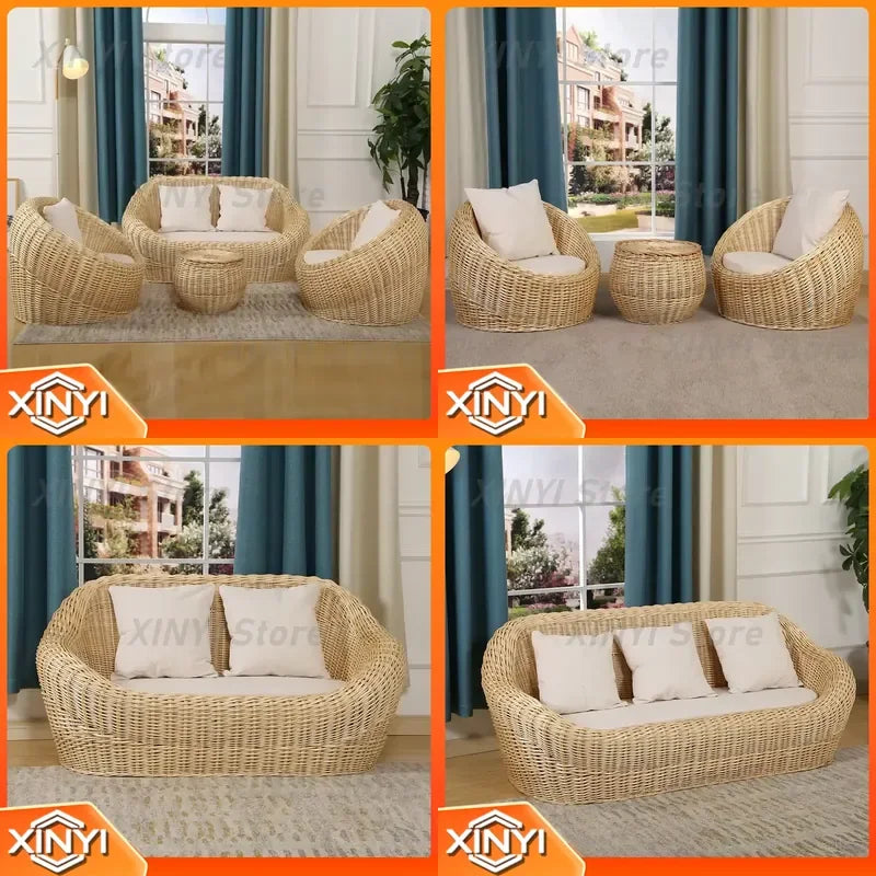 Rattan Wicker Sofa Chair for Indoor Outdoor Use Tatami Balcony Bedroom Living Room Decor Casual Single Double Triple Seating