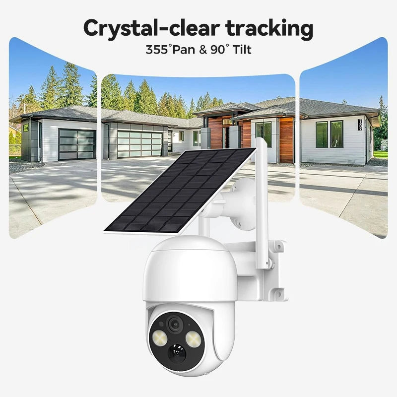 6000mAh Battery Security Camera with 3W Solar Panel, 4MP HD, Two-Way Audio, Dual-Light Night Vision, TF/Cloud Storage