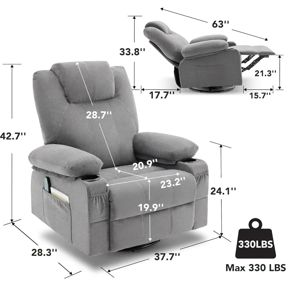 Rotating Joystick Lounge Chair with Heating and Massage, 360 Degree Rotating Lounge Chair with Cup Holder and USB Port