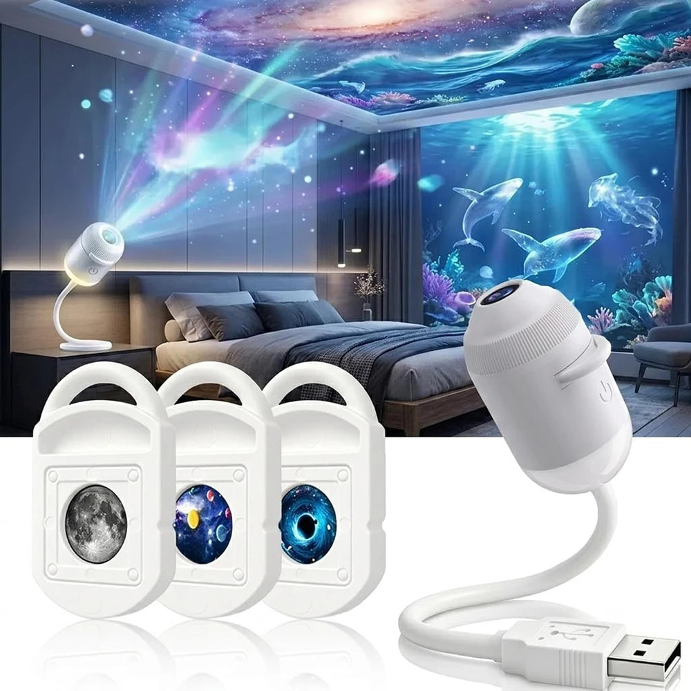 HD Smart Dynamic 5D Holographic Night Light Projector 2-in-1 Galaxy Star Projector  USB Powered for Bedroom,car,Christmas gifts