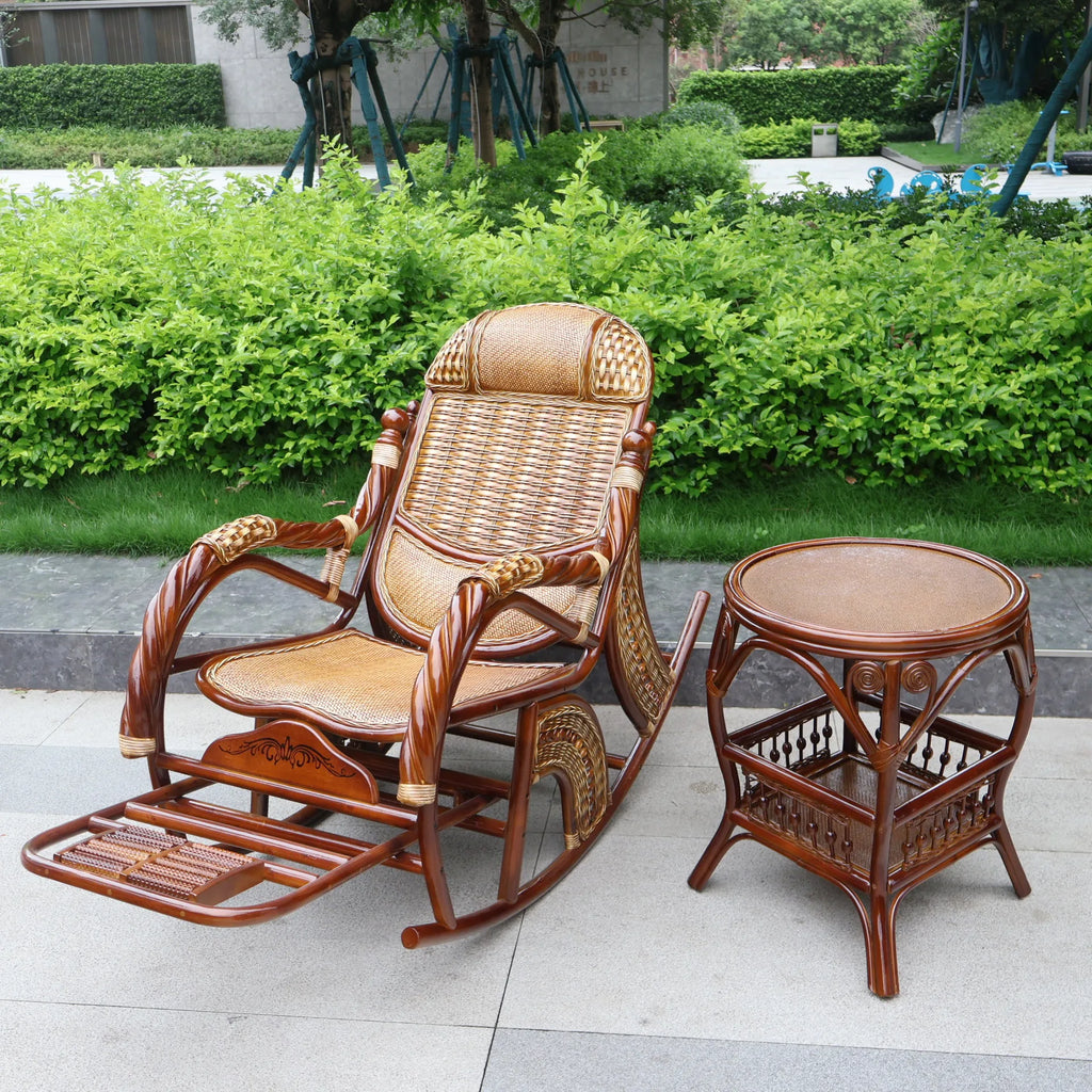 Balcony elderly rattan chair household large medium new Chinese real rattan recliner