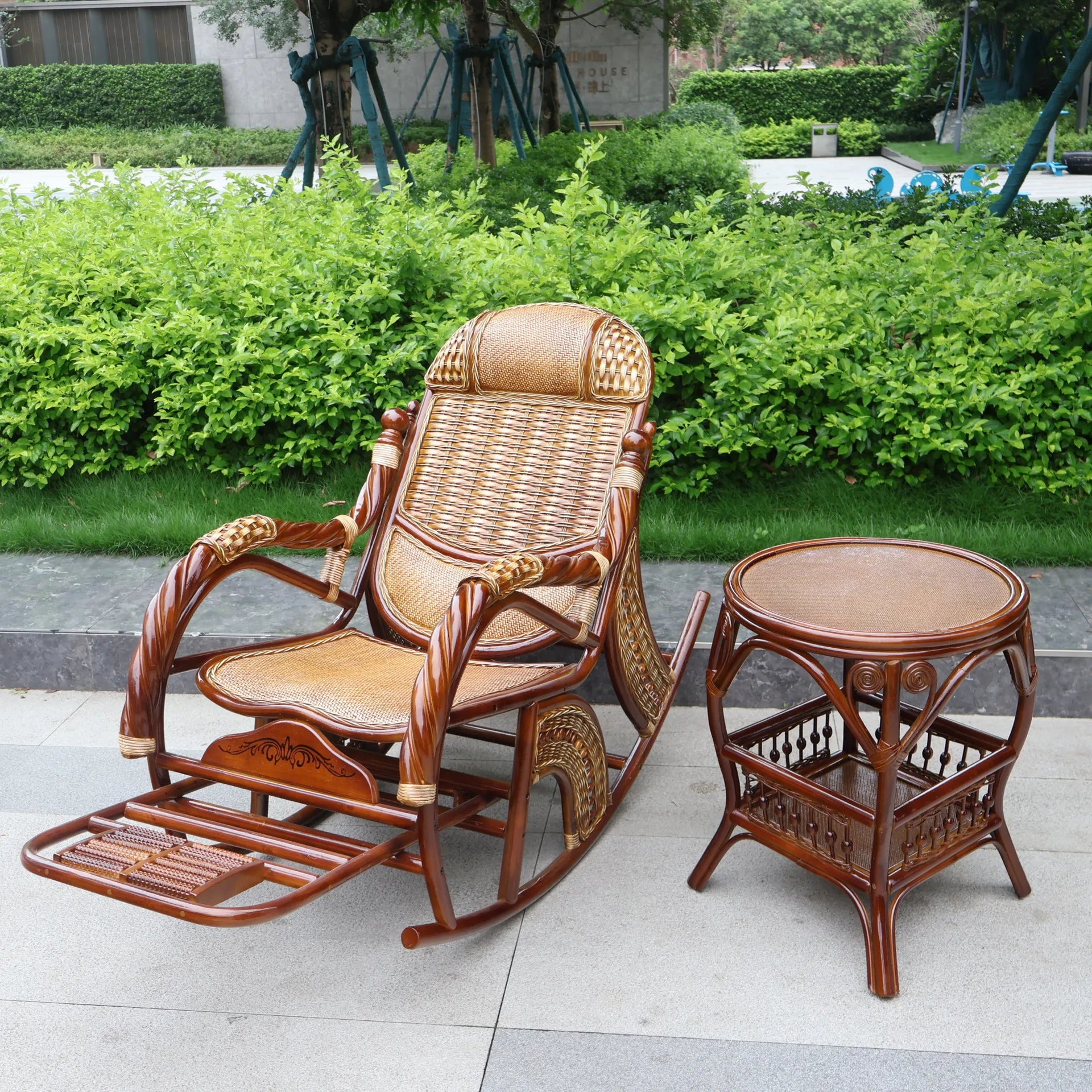 Balcony elderly rattan chair household large medium new Chinese real rattan recliner