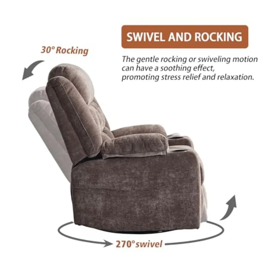 Power Swivel Rocker Recliner Chair for Adults with Massage and Heat, USB and Type-C Ports, Infinite Position, Electric Glider R