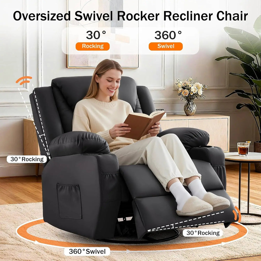 Oversized 360° Swivel Rocker Recliner Chair with Heat & Massage, Manual Recliner for Adults, Custom