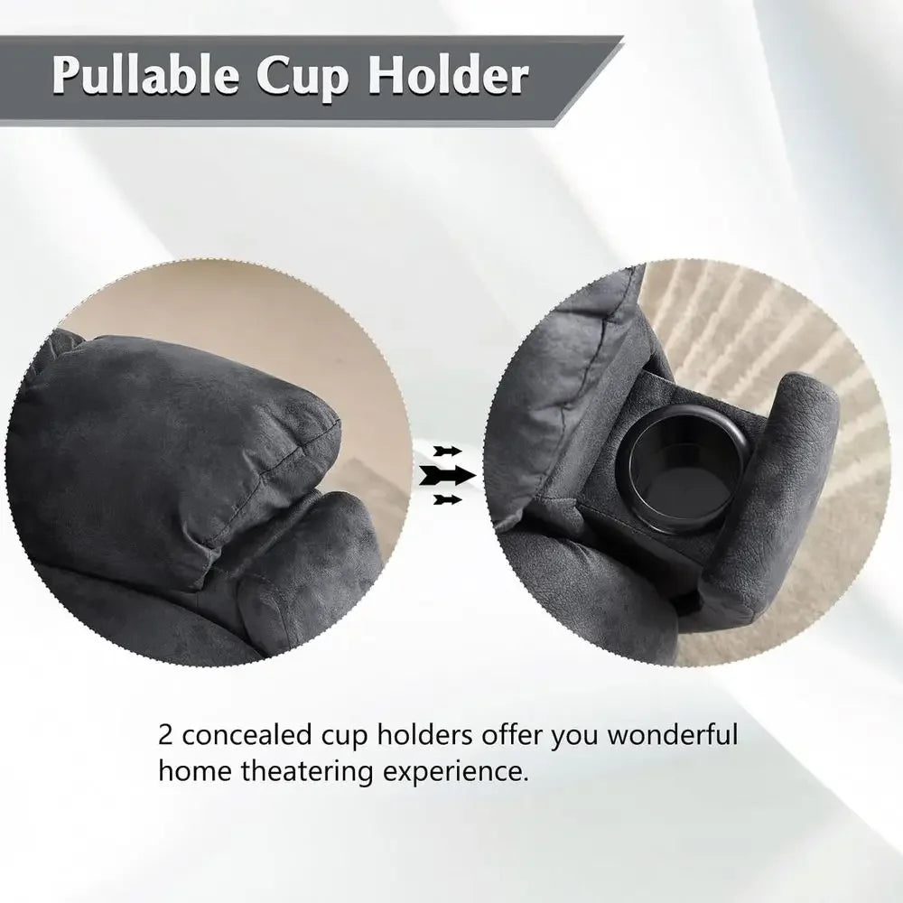 Oversized Recliner with Massage, Heat, USB Port, and Safety Mechanism for Elderly, Gray