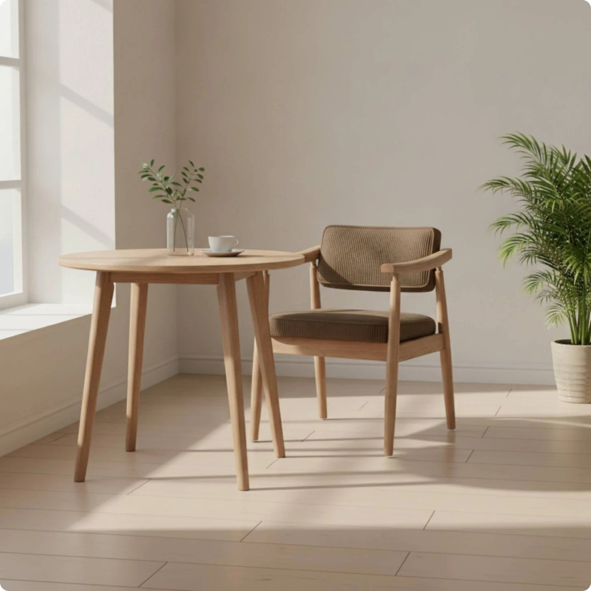 Corduroy Armchair Padded Ash Wood Chair Wood Chair with Cushions Minimalist for Reading Corner, Dining Room
