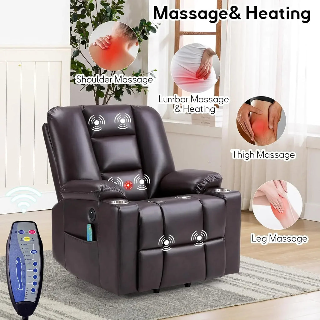 Power Lift Chair with Heat and Massage, Faux Leather Lift Recliner Chair for Adults Elderly, Upholstered Recliner with 2 Cup Hol