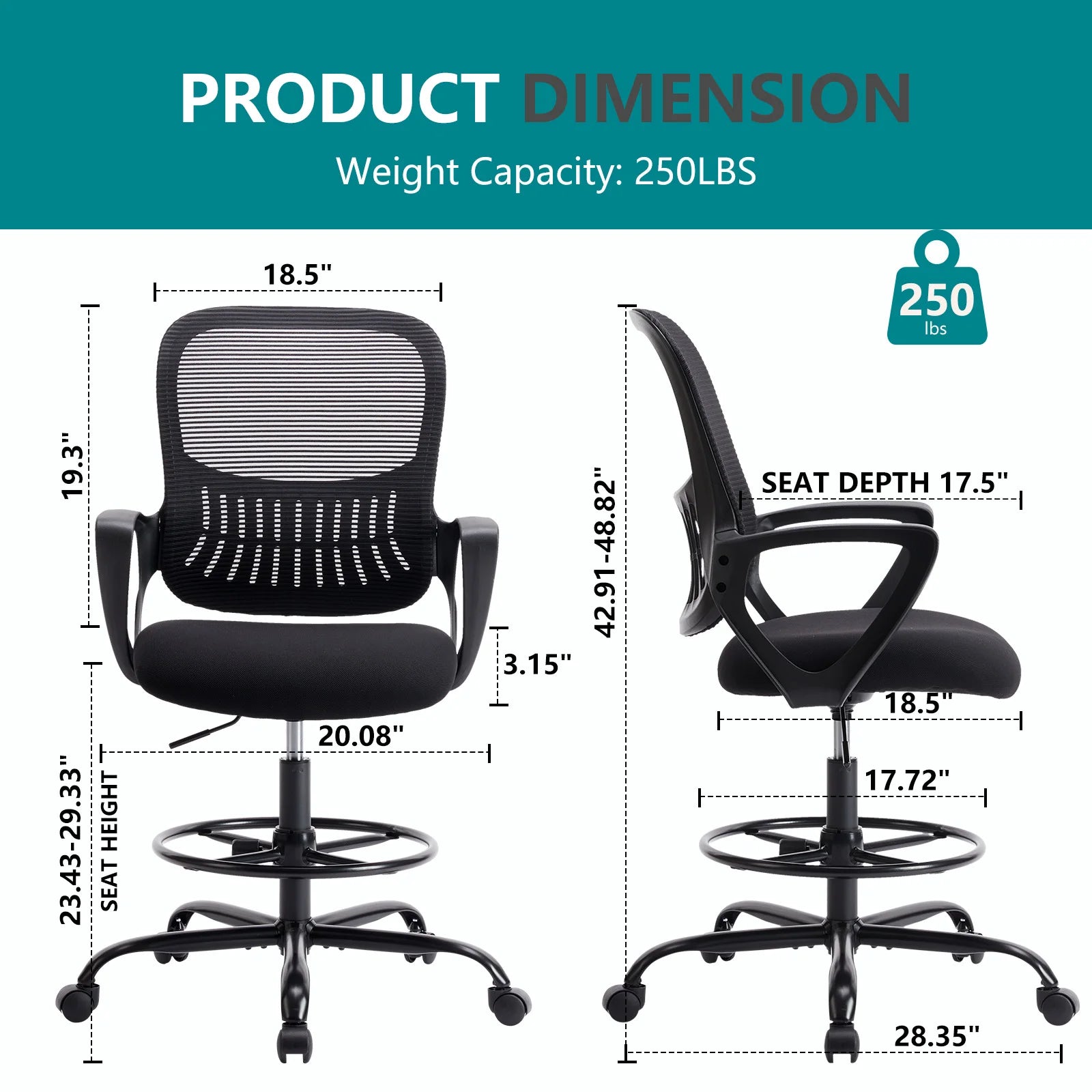 JHK Ergonomic Mid-Back Mesh Backrest Office Desk Chair Computer Lumbar Support Rolling Swivel Gaming Chairs With Wheels For Home