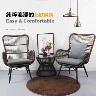 Rattan Chair Three Piece Set Balcony Table Combination Outdoor Furniture Armrest Single Rattan Sofa Recliner Patio Outdoor Chair