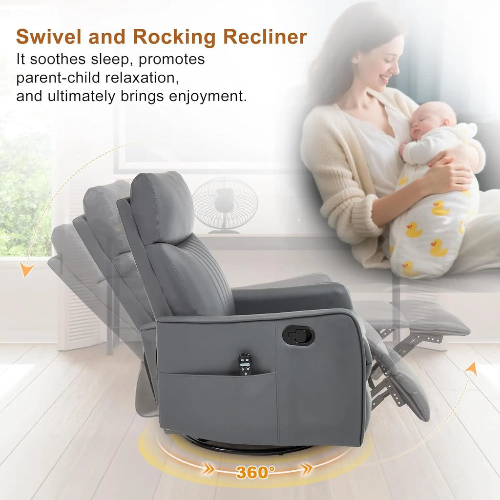 Manual Swivel Rocker Recliner Chair for Adults, Overstuffed Reclining Glider Chair for Nursing with Vibration Massage &, Custom