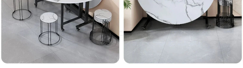 Home Folding Dining Table Set with Chairs Mobile Round Furniture Modern Kitchen Living Room Light Luxury Simple Portable