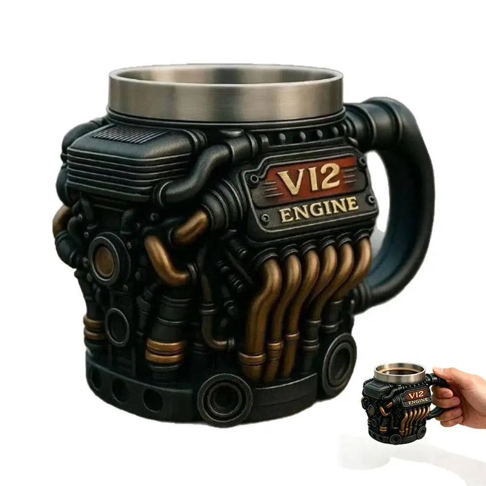 V6 V8 V12 Retro Engine Coffee Mug Stainless Steel Coffee Mug Funny Design Mug Coffee Cup Cocktail Mug Tea Cup For Car Enthusiast